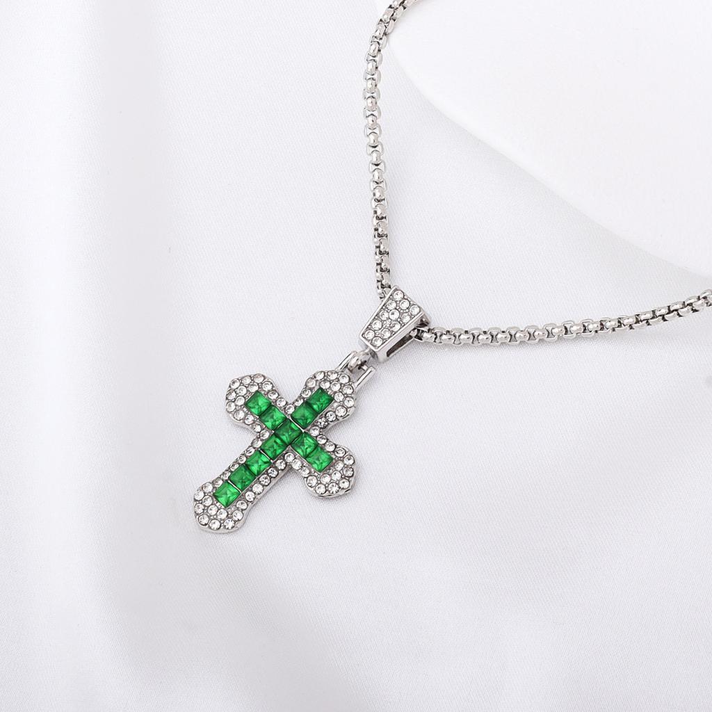 Personalized Versatile New Multi-color Zircon Pendant European and American Full Diamond Cross Necklace Hip-hop Trend Jewelry