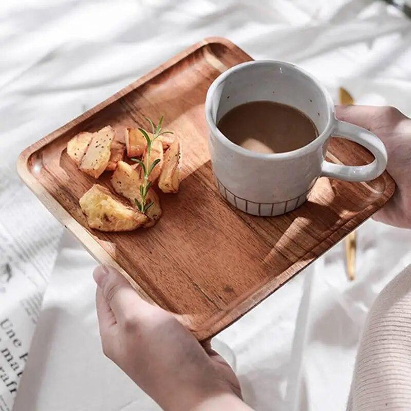Norbi Wooden Plate Wooden Tray Rectangular Coffee Breakfast Bread Tray Fruit Tray Wooden Tableware Kitchen Supplies