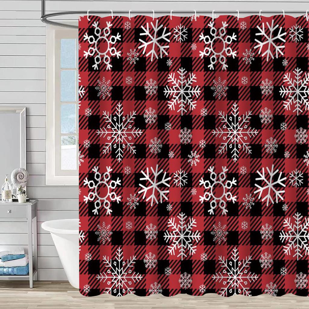 Best-Selling Christmas Digital Print Shower Curtain Waterproof, Includes Plastic C-Shaped Hooks