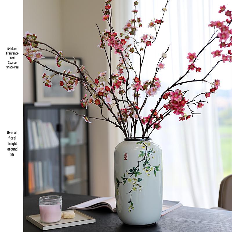 Round Chinese Ceramic Vase: Floral Art for Living Room & Hallway Decor, Ideal for Hydroponics & Silk Flowers