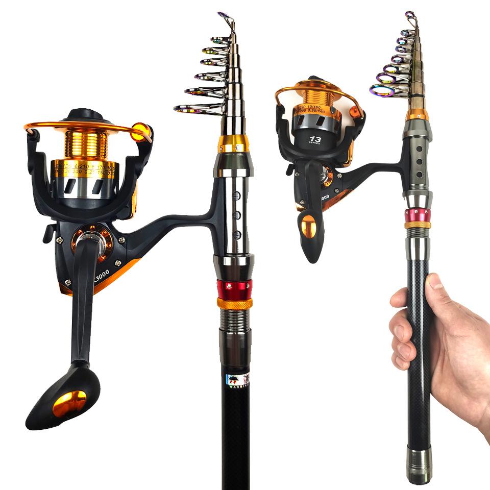 New 5.5:1 Gear Ratio Reel and 1.8-3.6m Fishing Rod Complete Set Telescopic Fishing Rod Spinning Reel Fishing Bait Fish Hook Travel Rod Set