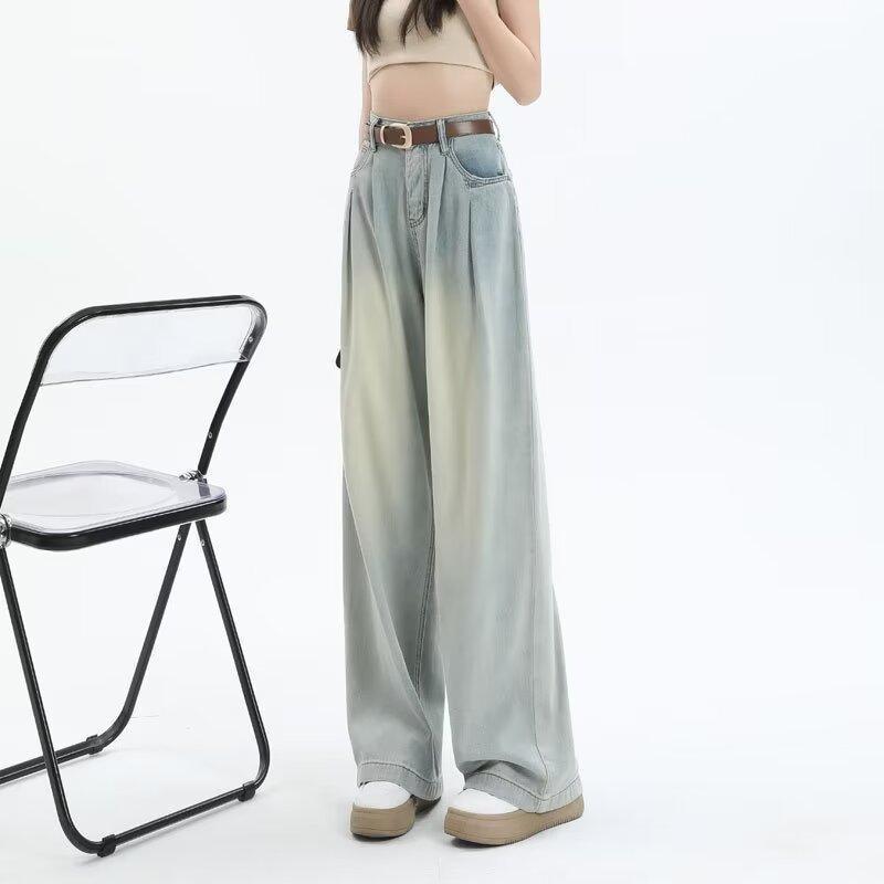 Women s High-Waisted Retro Blue Loose Wide-Leg Jeans with Pleated Design Extra Large