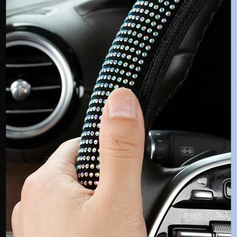 Auto-Strasssteine Lenkradabdeckung Mit Kristall-Diamant Funkelnd Auto Universeller Lenkradschutz Innenraumzubehör