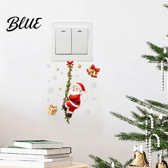Holiday Party Wall Decor Christmas Santa Claus Light Switch Sticker with Climbing Vine Design Funny PVC Decal for Seasonal Art Home Decoration,