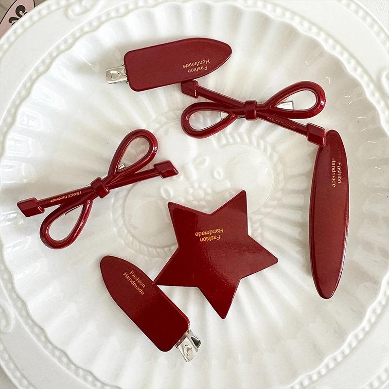 New French Sweet Red Large Bow Hair Clip for Women Cute Versatile Bangs Side Clip Hairpin Girls Hair Accessories