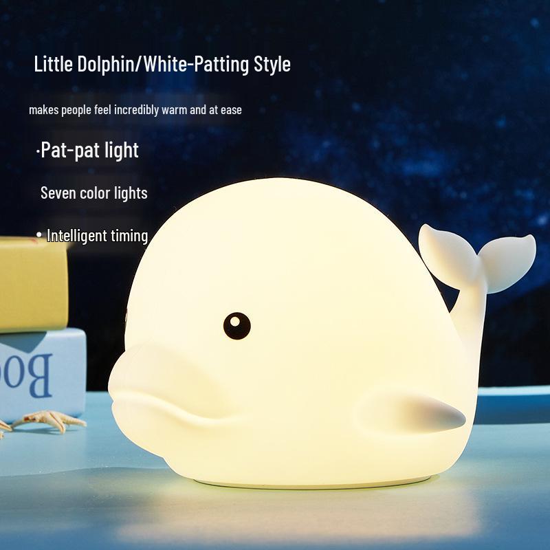 Seven-Color USB Rechargeable Dolphin LED Night Light - Silicone Cartoon Atmosphere Lamp