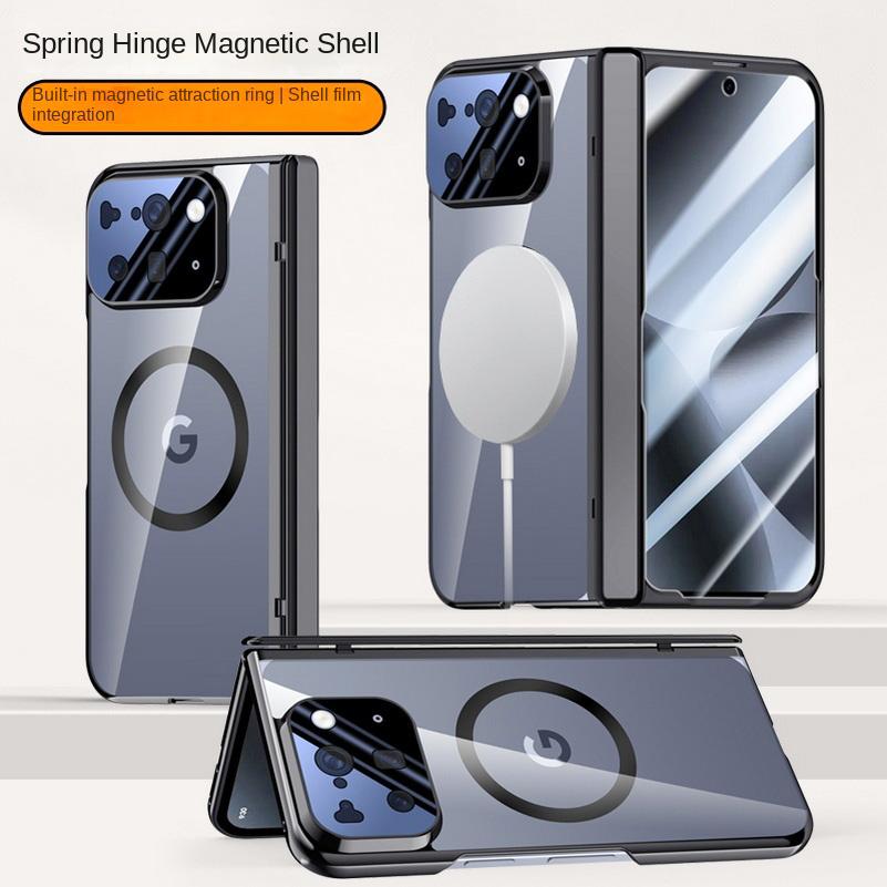 With Magsafe Magnetic Transparent Screen Tempered Glass Protector Case For Google Pixel 10 Pro Fold Spring Hinged Back Cover