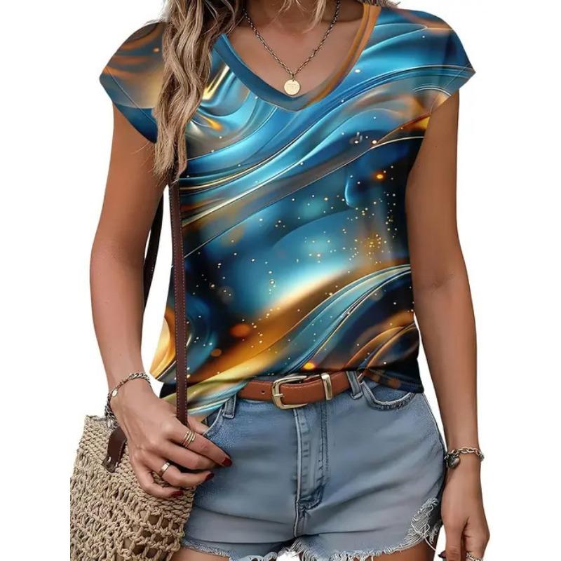 Women's New Casual V Neck Tops Versatile Fashion Trend Summer T-shirt