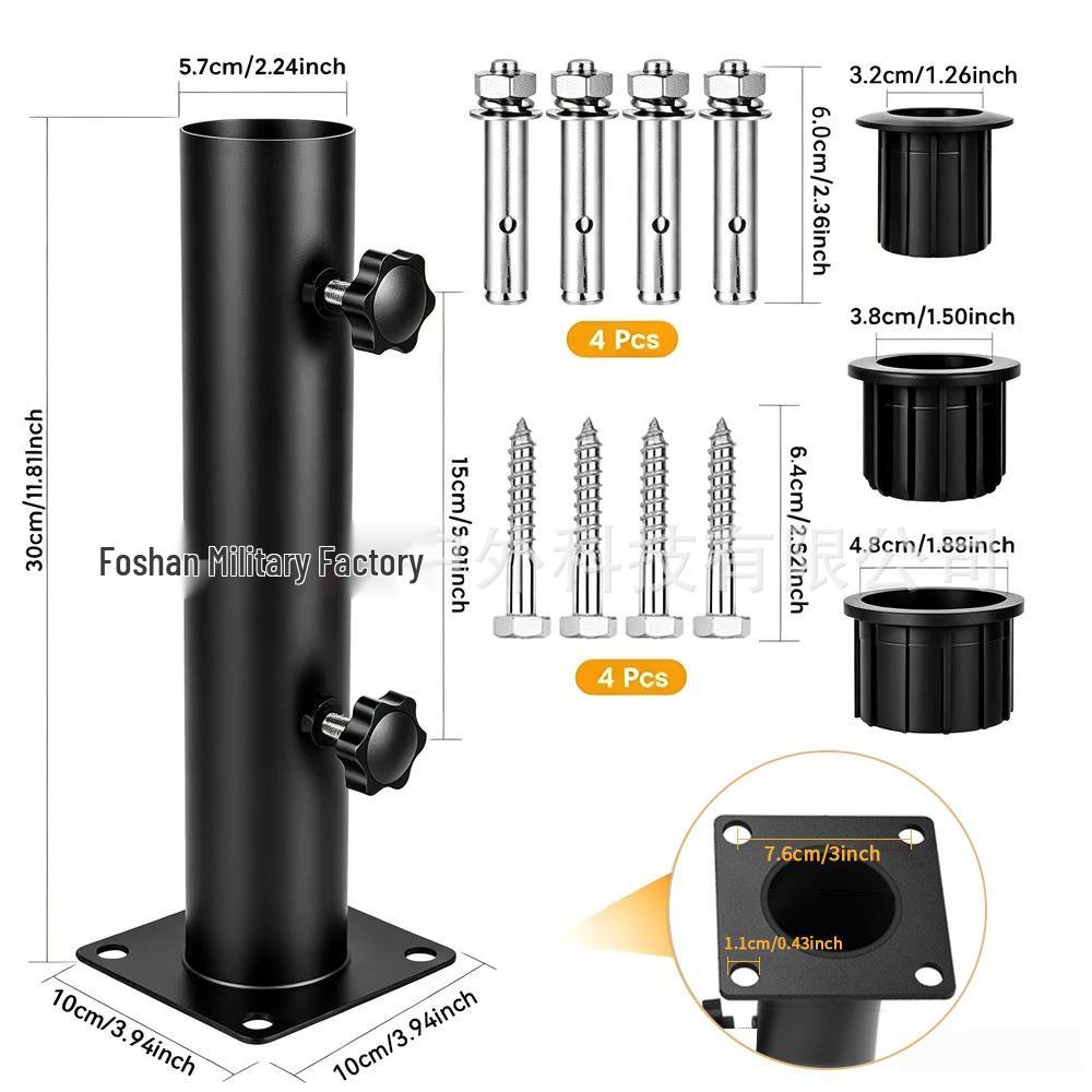 Ground Insert Iron Umbrella Stand - Universal Carbon Steel Umbrella Pole Holder and Fixing Base for Outdoor Use