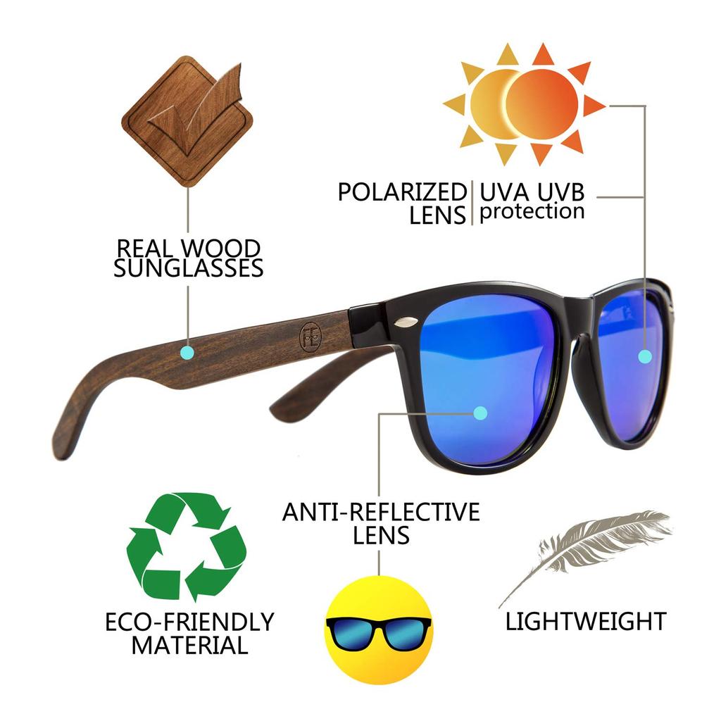 FEISEDY Men's Wooden Polarized Sunglasses with UV400 Protection, Handmade for Driving, Baseball, Cycling, Fishing, Running, Golf, and Other