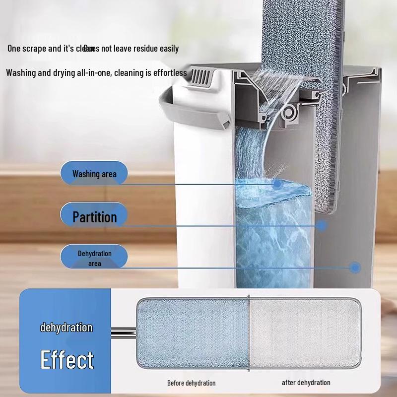 Home Mop Set: One-Step Clean, No-Hand Wash, Thickened Pad, Dual Wet/Dry Use, Includes Bucket for Easy, Lazy Floor Mopping.
