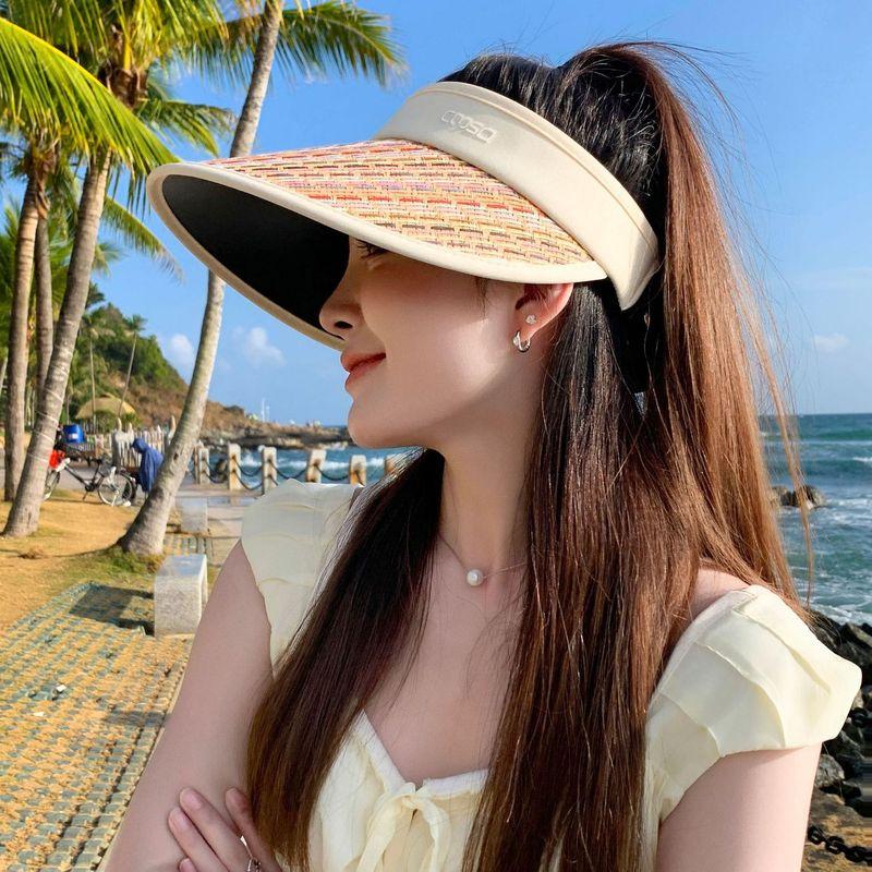 

New Arrival K-style Summer Straw UV Foldable Air Top Sun Protection Sun Hat Female UV Protection Wide Brim Sun Hat Straw Vacant Top Sunhat-khaki Adjustable