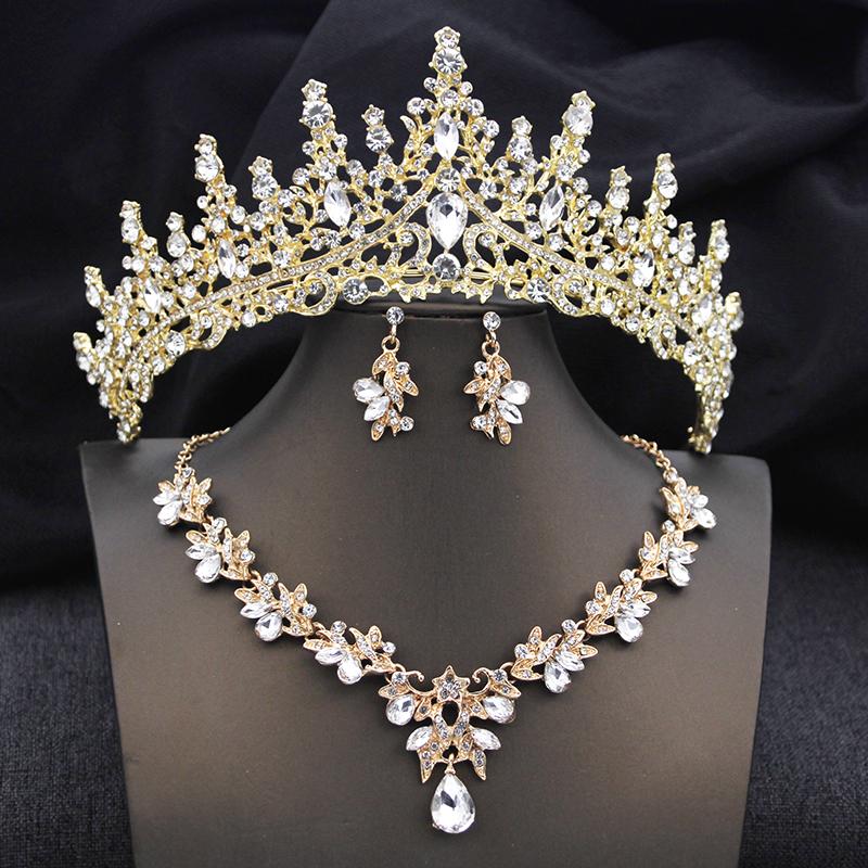 Elegant Bridal Jewelry Sets Princess 3 Pcs Tiaras and Necklace Earrings for Party Prom Birthday Wedding Hair Accessories