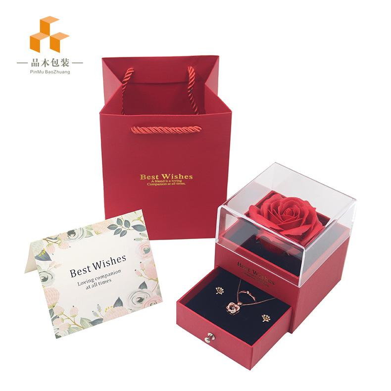 

Acrylic drawer box single rose gift box ring earrings necklace box gift box for girlfriend and best