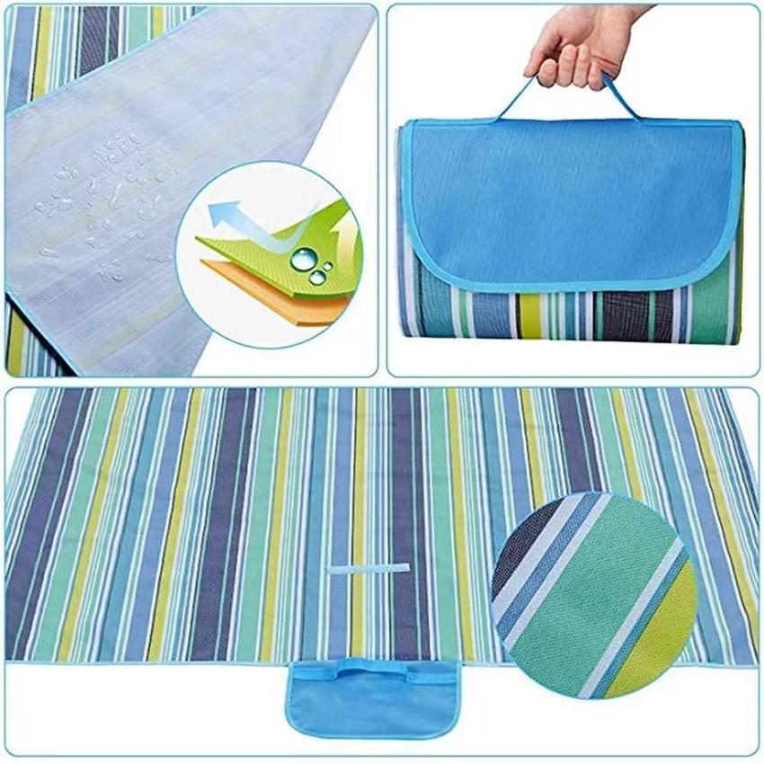 SandProof Beach Blanket  Outdoor Picnic Mat with Striped Design, Machine Washable, Ideal for Camping, Hiking & Festivals, Picnic Blanket