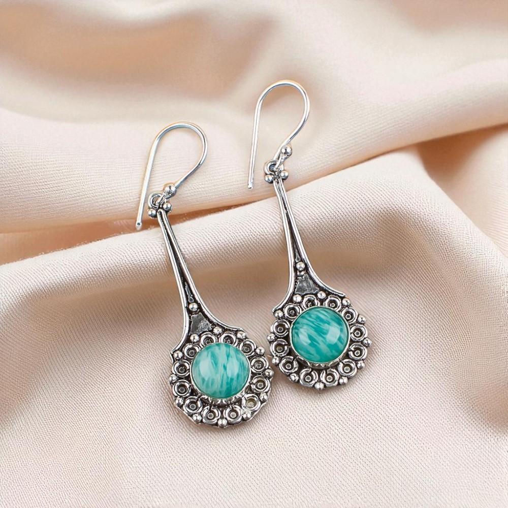 Natural Amazonite Gemstone 925 Sterling Silver Jewelry Handcrafted Earrings2.52" EE-77-28