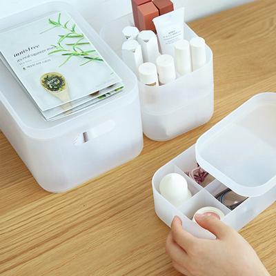 Cosmetics Storage Box Transparent Matte Drawer with Lid Dust-proof Grid Finishing Box Desktop Makeup Brush Storage Box