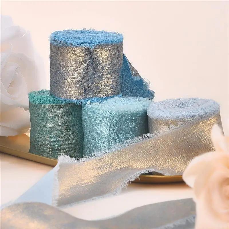 Handgefertigtes Ausgefranstes Kanten Goldenes Seidenband Stoffband Für Hochzeitseinladung Verpackung Sträuße Geburtstagsfeier Dekorationen Geschenke