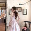 Beauty skirt/French Romantic Fairy Air Smudge Neck Irregular Vacation Pink Floral Atmosphere Long Dress Summer