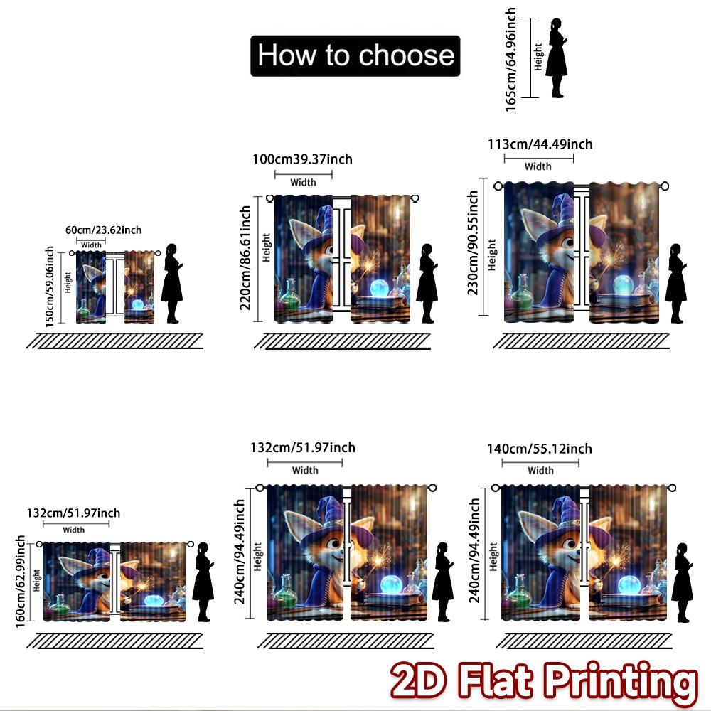 2D flat printing 2pcs Curtain Cute Corgi Wizard Magic Orb Digital Printed Polyester Drapes Family Party for Indoor Celebrations