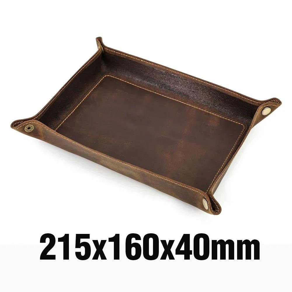 Genuine Leather Storage Trays Cowhide Square Tray Key Wallet Coin Organizer Home Office Desktop Storage Sundries Box