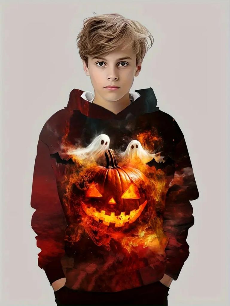 Kids Halloween Sweatshirt Boys Girls Pumpkin Head Elements 3D Print Hoodies Autumn Winter Fashion Pullover Children Clothes