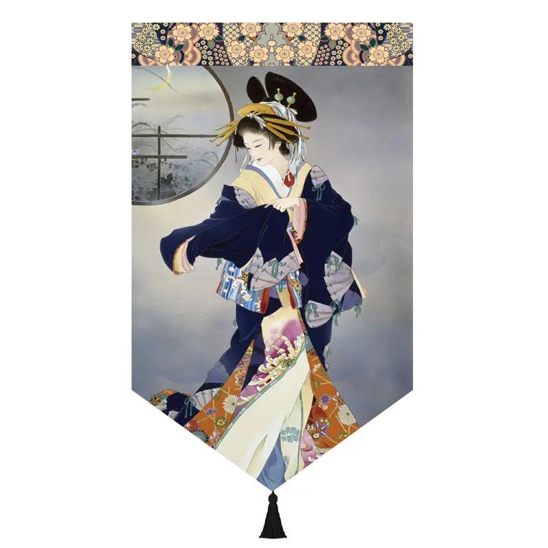 Japanischer Stil Noren Restaurant Tür Kopf Strahl Dreieck Dekorative Warme Volant Ukiyo Damen Druck Stoff Kurze Türvorhänge