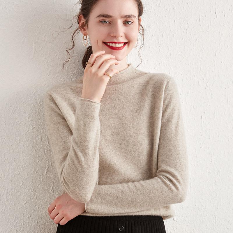 Women's Loose Fit Cashmere Half-High Collar Sweater - Versatile Warm Knit Top for Autumn and Winter