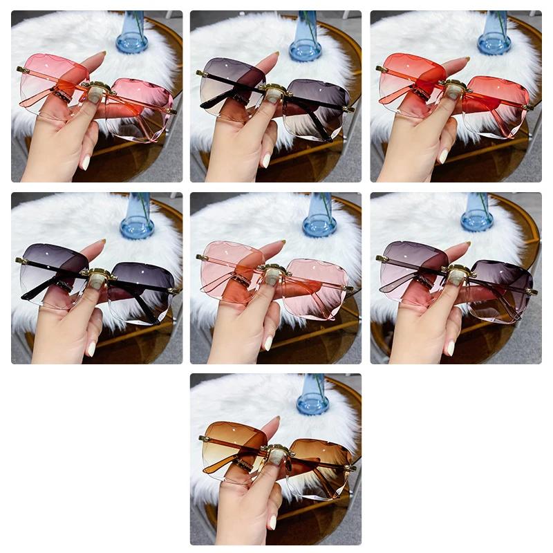 Klassische Vintage Quadratische Sonnenbrille Frau Gradienten Spiegel Rahmenlose Sonnenbrille Weibliche Retro Mode Randlose