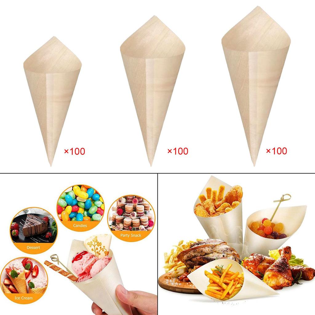 100 Wooden Dessert Cones, Ideal for Weddings, Buffets, Catering, Events, Parties And Home Use.