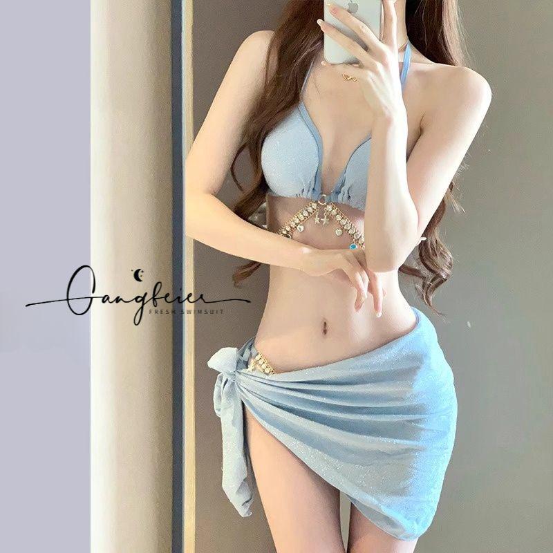 Mermaid Diamond Chain Strappy Triangle Bikini Set – Sexy European American Style for Vacation Swimwear