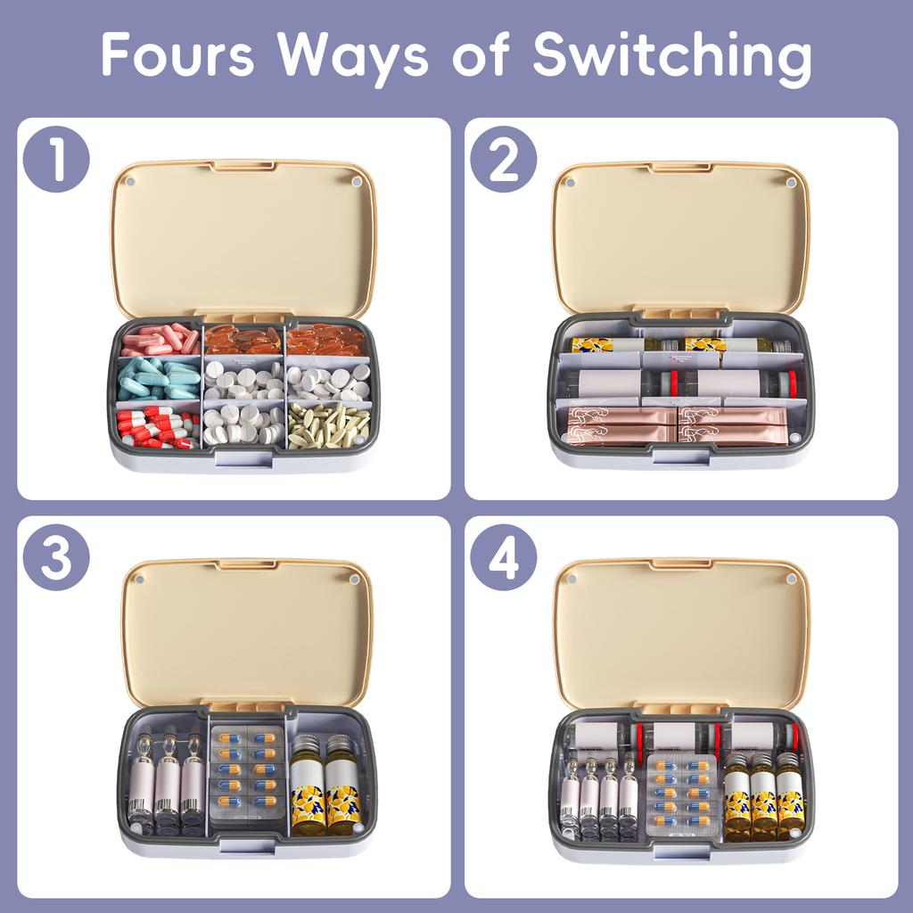 Magnetic Pill Organizer with 9 compartments - Adjustable and Waterproof Daily Suitcase for Travel Home and Office