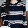 Navava Women Color Block Round Neck Long Sleeve Knit Cardigan Nk3204