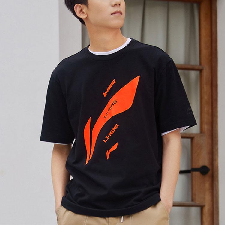 Li Ning Sports Fashion Series Logo Letter Round Neck Comfortable Versatile Breathable Loose Short Sleeve T-Shirt Unisex Tops AHSUC07-1