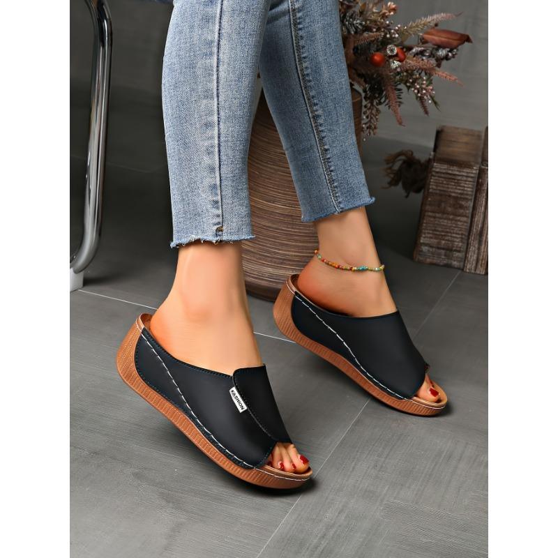 Large-sized Thick-soled Casual Slipper Women's Shoes 2025 New Style Wide Band Simple and Fashionable Fish-mouth Wedge Heel Slipper