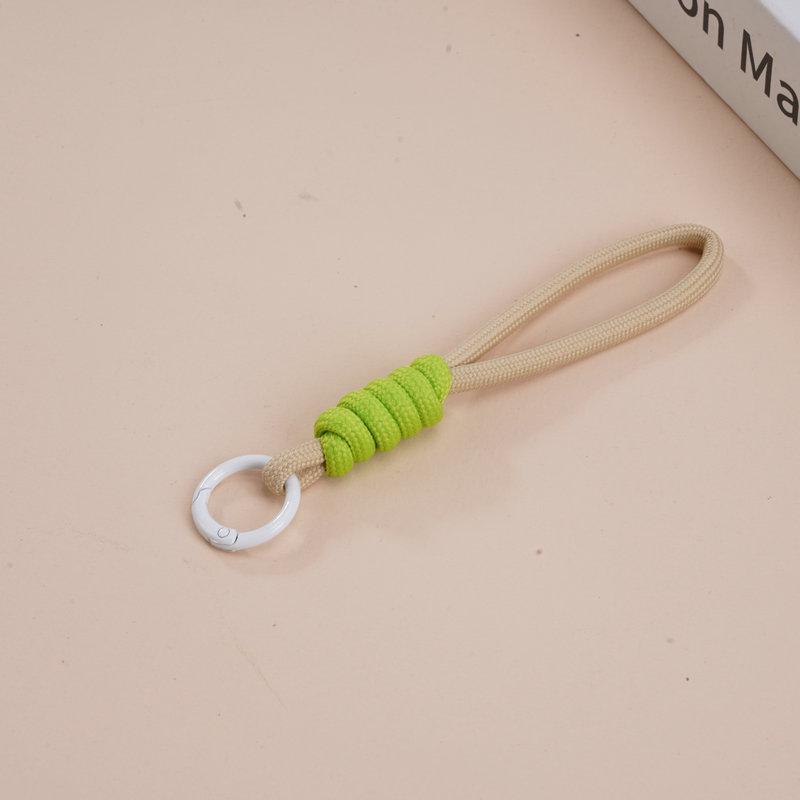 Multifunctional Color Block Woven Lanyard Keychain with Cartoon Plush Bag and Perler Bead Pendant