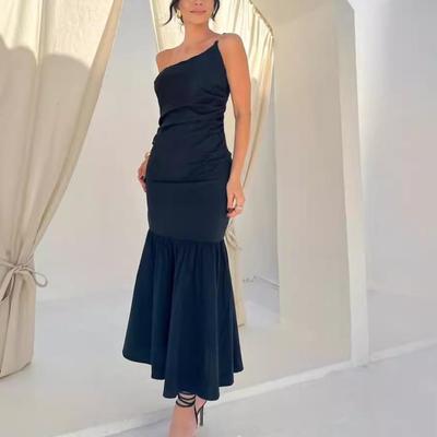 European & American One-Shoulder Sexy Satin Slim-Fit Dress
