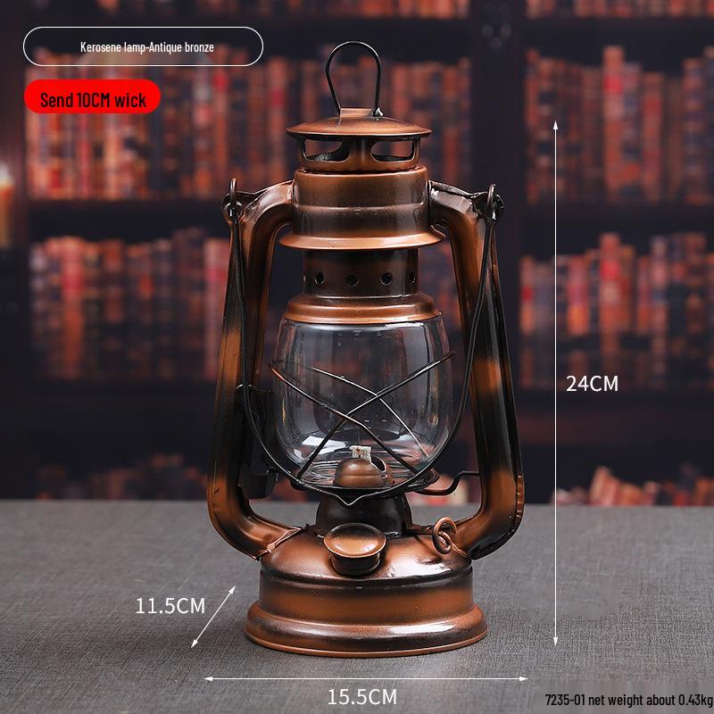 Vintage Wrought Iron Kerosene Camping Lantern - Nostalgic, Decorative Cafe Ornaments & Photo Props