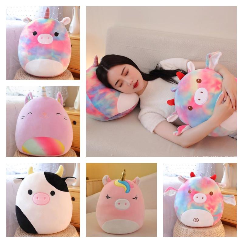 Cute Cartoon Animal Rainbow Unicorn Pillow Soft Plush Toy Cushion Embroidered Stuffed Doll For Girls 35cm
