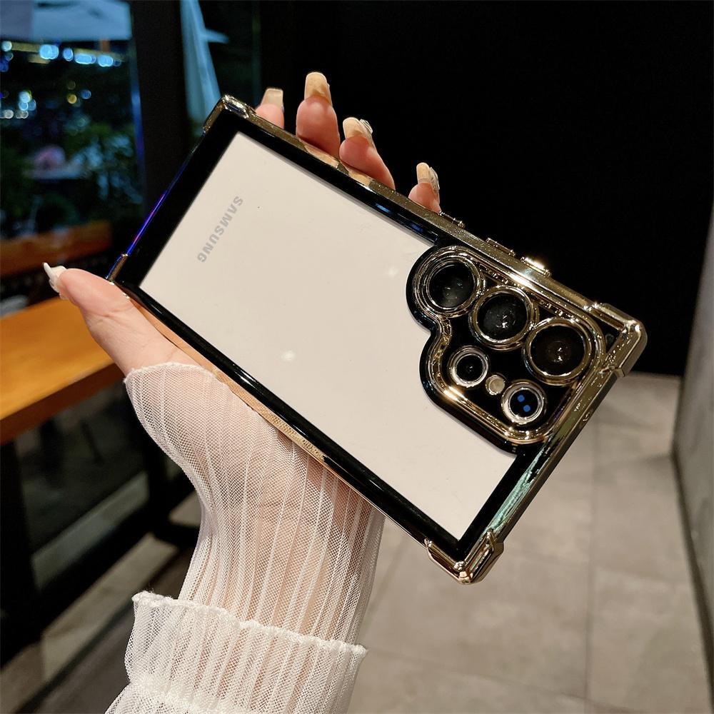 

For Magsafe Glitter Ring Holder Plating Case for Samsung Galaxy S24 Ultra S23 Plus Bracket Stand Gradient Color Contrast Cover for Samsung S23 Plus