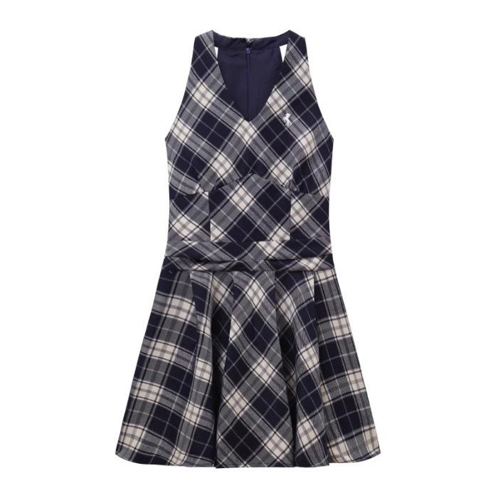 French v-neck neck plaid dress women's summer new temperament slim fit small man short