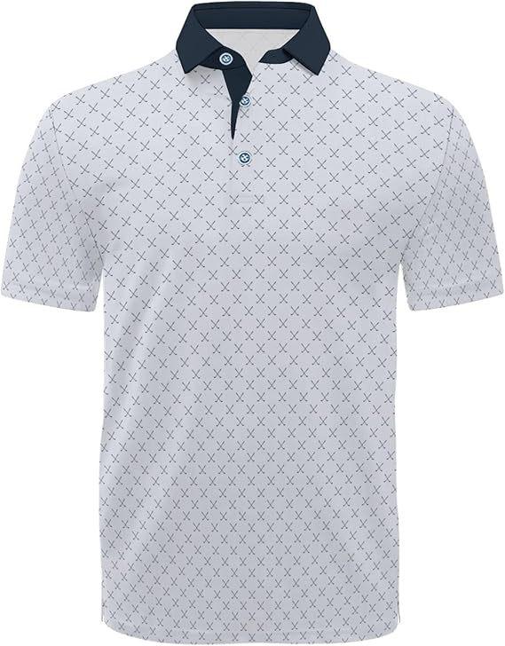 Stylish short-sleeve polo shirt with abstract pattern, versatile for casual and active wear.