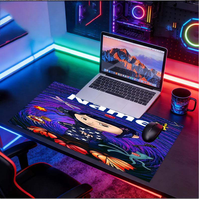 Custom Name Personalized Coraline Pattern Mousepad, Laptop PC Desk Mat, Decorative Desk Mat for Home Keyboard Pad Gift