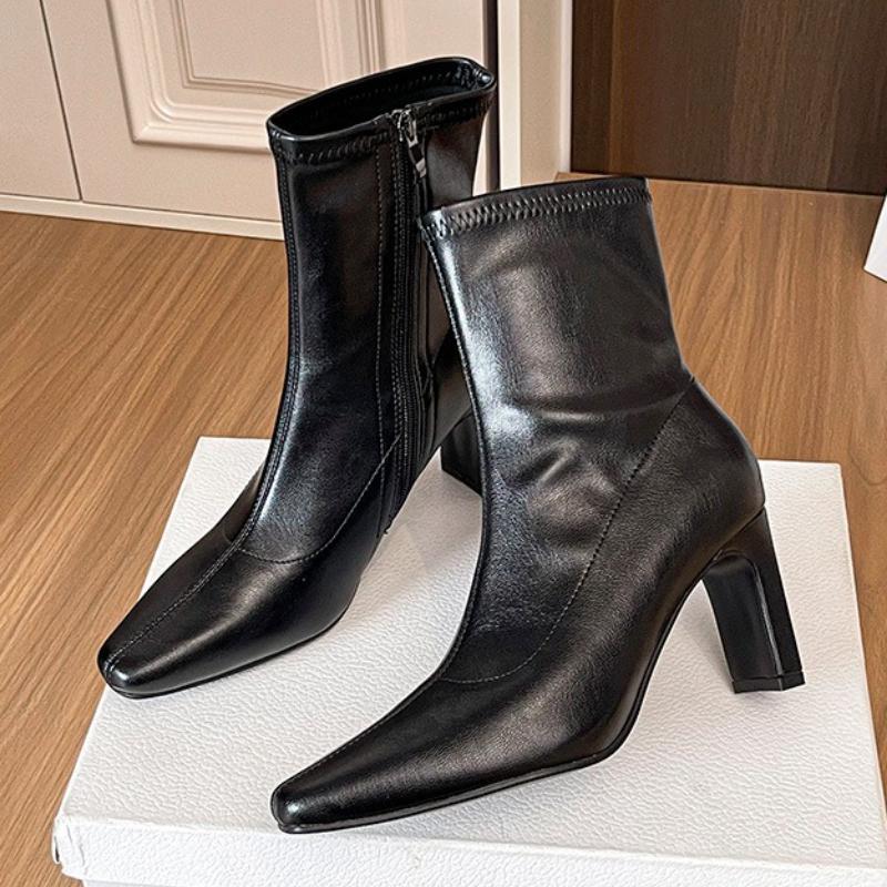 Fashion Pointed Toe Soft Leather Women'S Ankle Boots Autumn Winter Stiletto Short Boots Side Zipper Design Party Women'S Shoes
