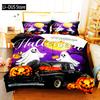 3/4ks Halloweenská ložní souprava s motivy dýní JackOLanterns, duchů, čarodějnických klobouků a lebek. Povlak na přikrývku zapálí ducha sezóny.