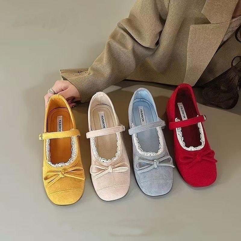 With Skirt Versatile Mary Jane Shoes 2025 New Spring Red French Retro Light Mouth Bow Single Shoes Women