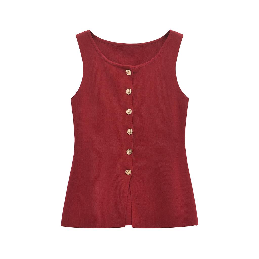 Women S Fashion Sleeveless Vest With Gold Buttons Casual Style