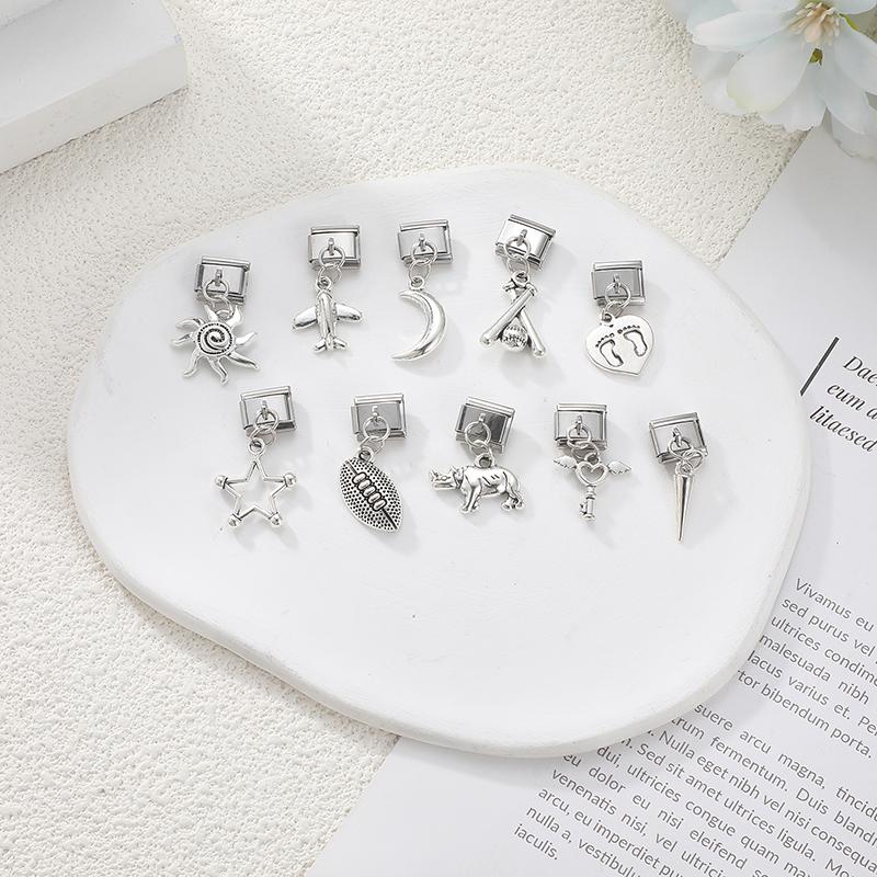 Fashion Magic Wand Heart Sun Baseball Rugby Pendant Italian Charm Link Fit 9mm Stainless Steel Bracelet DIY Making for Men Women