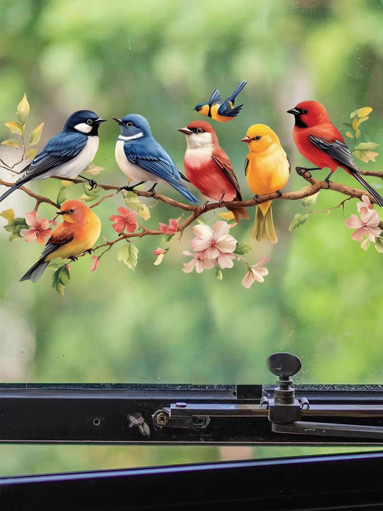 PVC Cute Adorable Bird Static Cling Window Sticker Removable Self-Adhesive for Kitchen Living Room Glass Home Decor Art