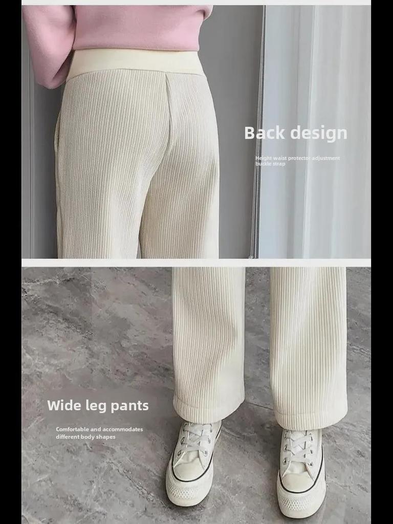 Chenille Wide-Leg Maternity Pants - Autumn/Winter Cotton Velvet Corduroy Straight-Leg Floor-Length